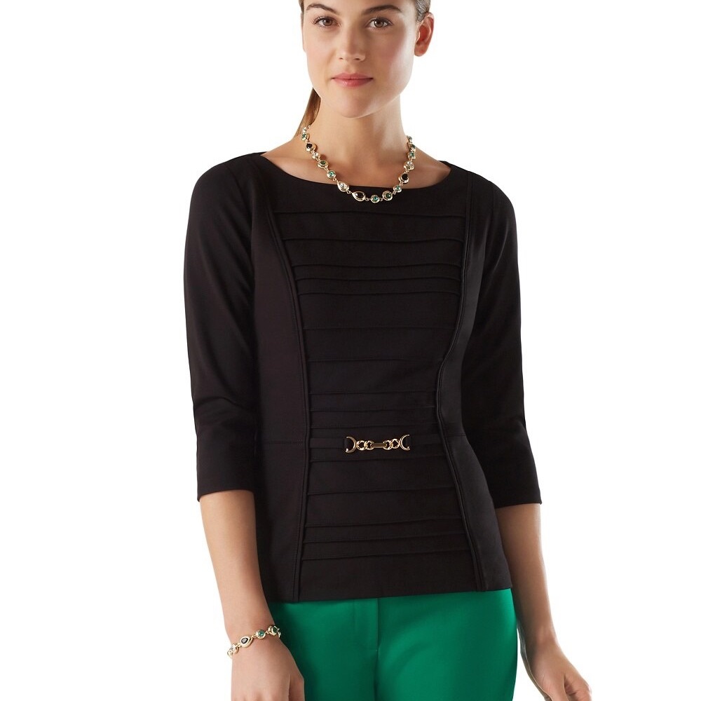 White House Black Market WHBM Pintuck Bodice Black size 4 NWT New Top
